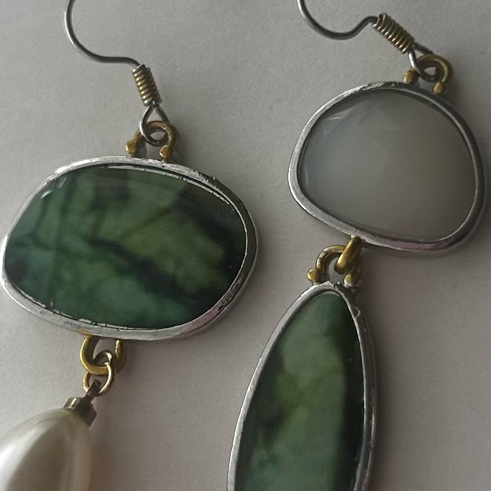 (FREE WITH PURCHASE) Green and White Stone Drop Earrings